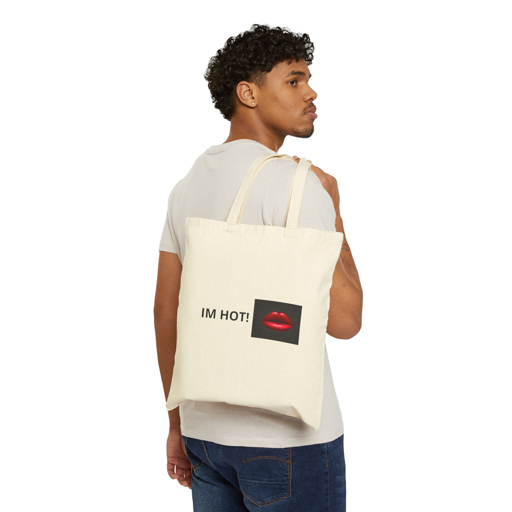 Cotton Tote Bag — "I'M HOT!" Red Lips Graphic Canvas Shopper