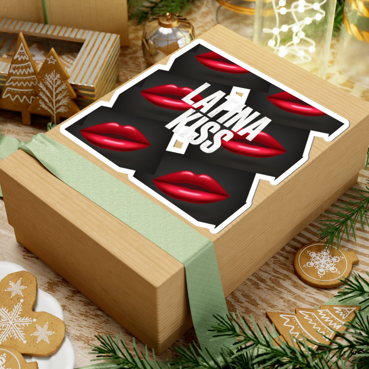 Latina Kiss Sticker — Red Lip Graphic Kiss-Cut Sticker