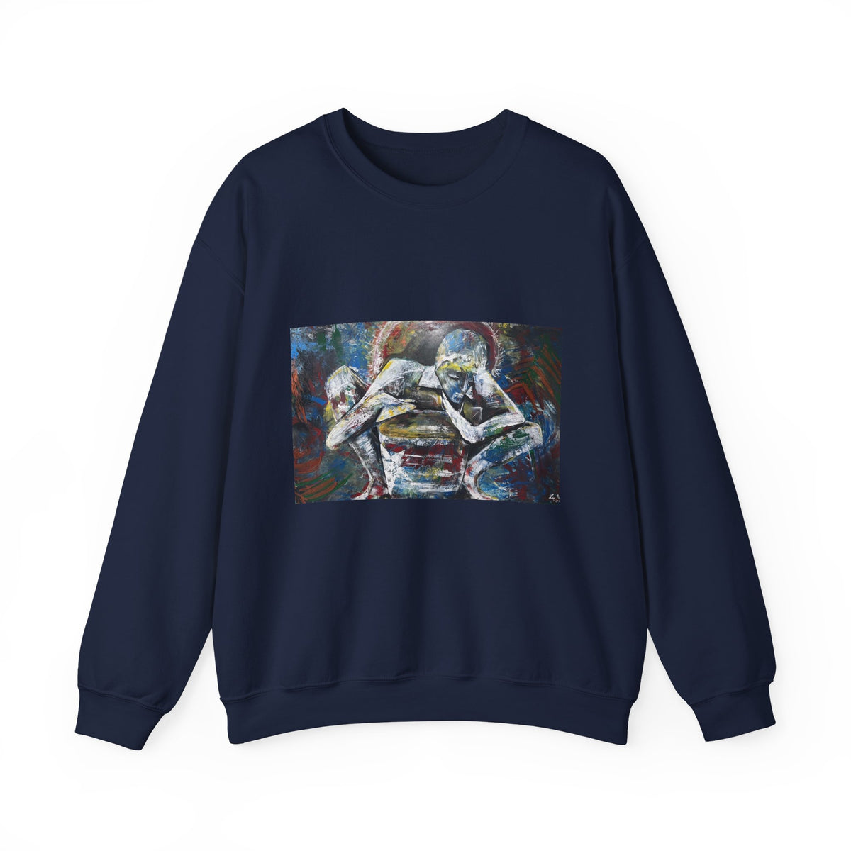 Abstract Thinkers Crewneck Sweatshirt — Reflective Conversation Art