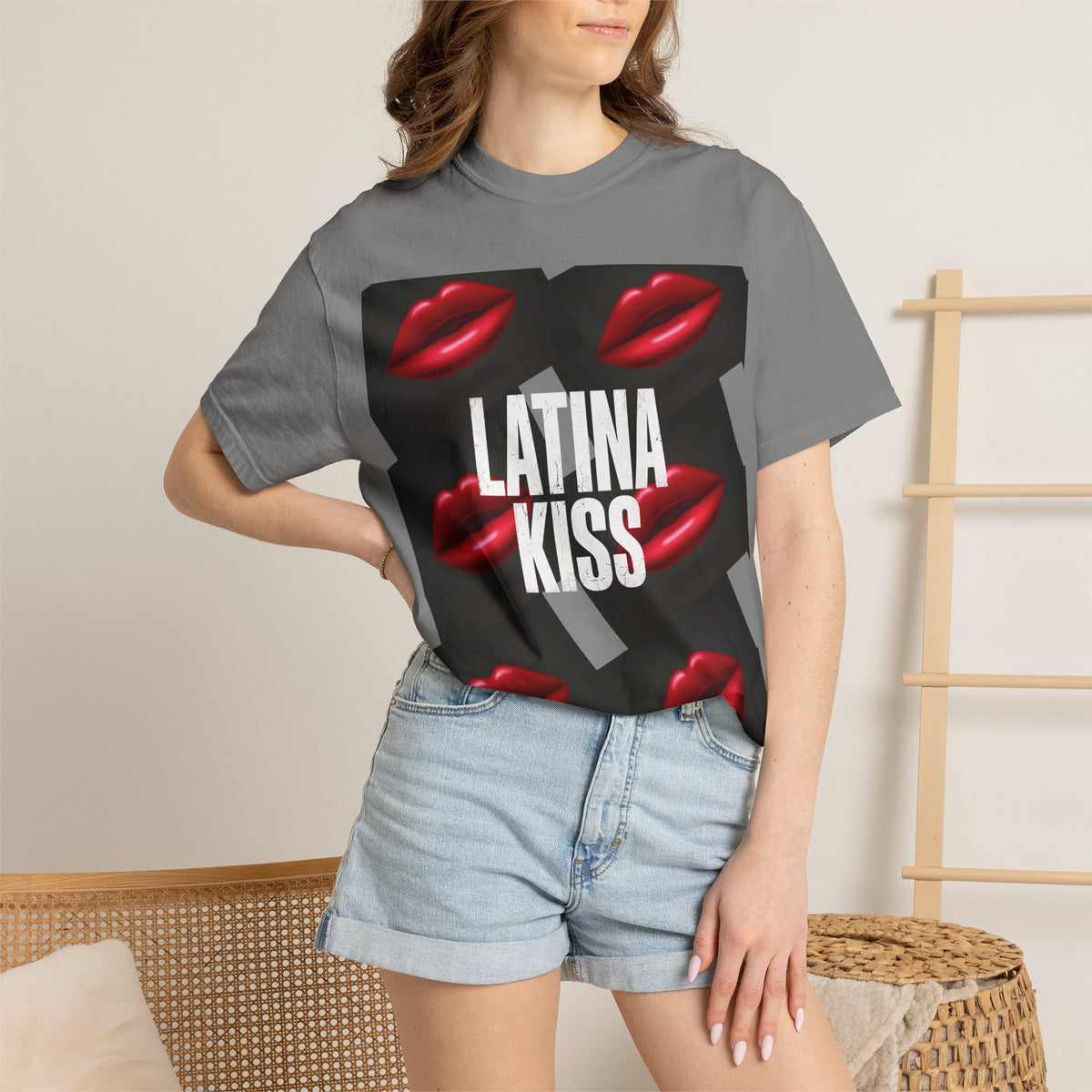 Latina Kiss Graphic T-Shirt — Bold Lip Print Tee (Back "BEWARE")