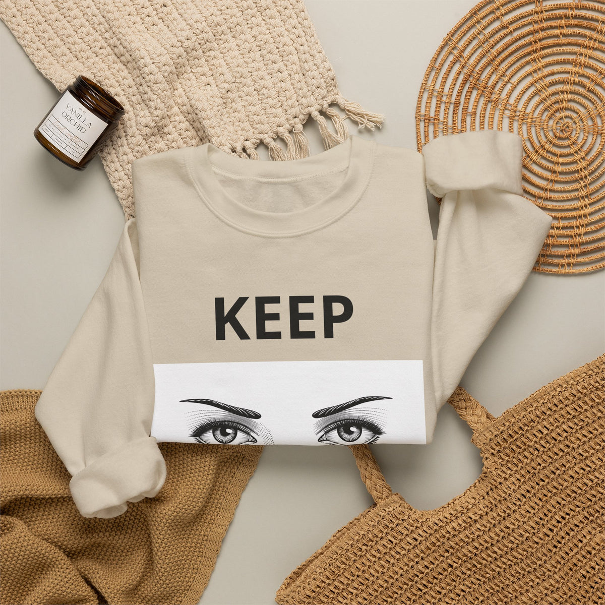 Keep Walking Crewneck Sweatshirt — Bold Eyeglasses Graphic Motivational Pullover