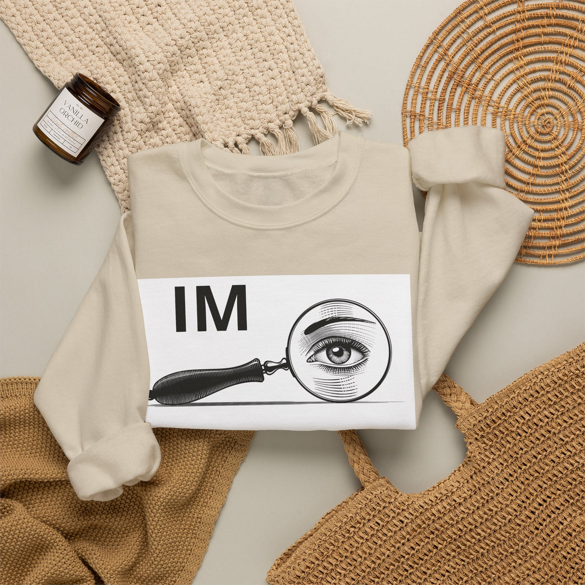 I'm Watching You Crewneck Sweatshirt – Vintage Magnifying Glass Eye Graphic