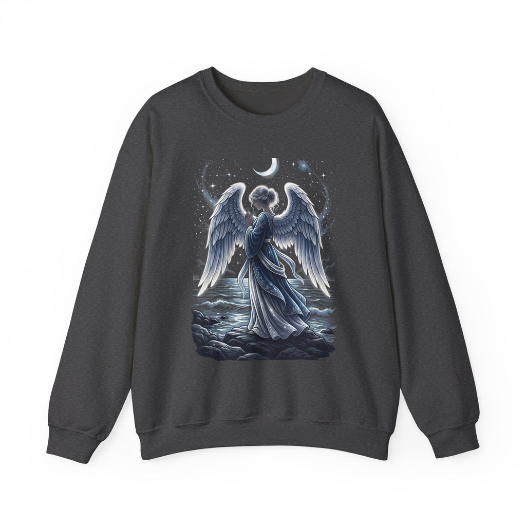 Angel Moon Crewneck Sweatshirt — Celestial Guardian Graphic