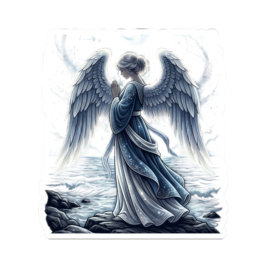 Guardian Angel Kiss-Cut Sticker — Serene Blue Angel Prayer Decal