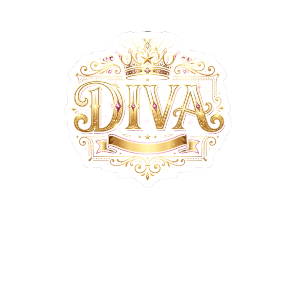 Diva Gold Crown Kiss-Cut Sticker — Glamorous Metallic Script Decal for Laptops, Journals & Gifts