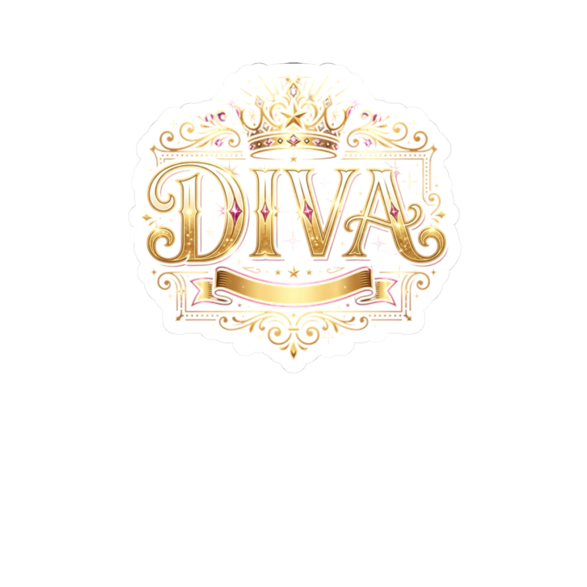 Diva Gold Crown Kiss-Cut Sticker — Glamorous Metallic Script Decal for Laptops, Journals & Gifts