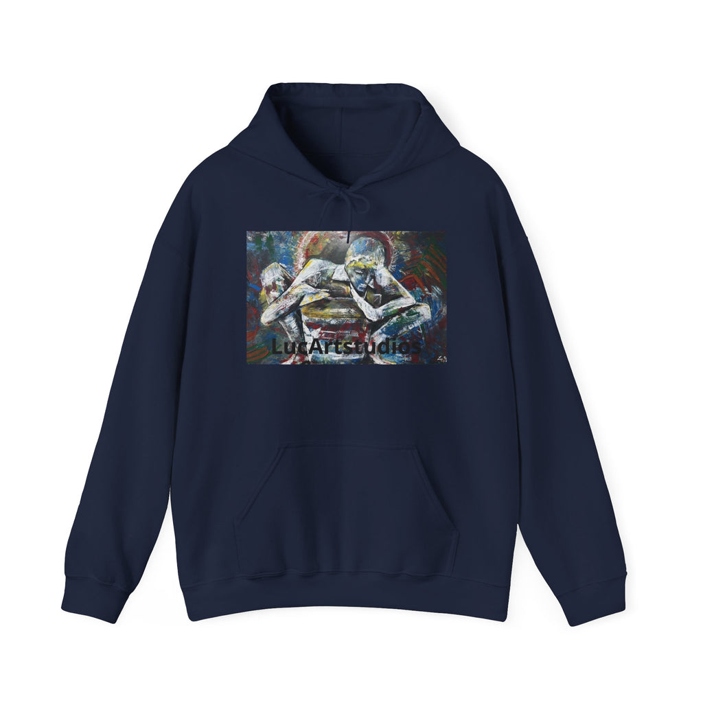 Abstract Embrace Hoodie – Colorful Figurative Art Pullover