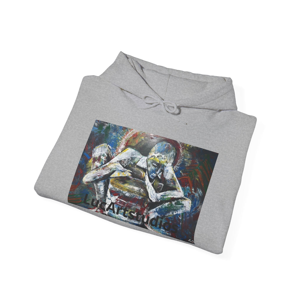 Abstract Embrace Hoodie – Colorful Figurative Art Pullover