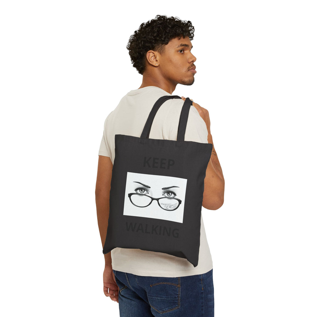 Keep Walking Canvas Tote Bag — Minimalist Glasses & Eyes Eco Shopper