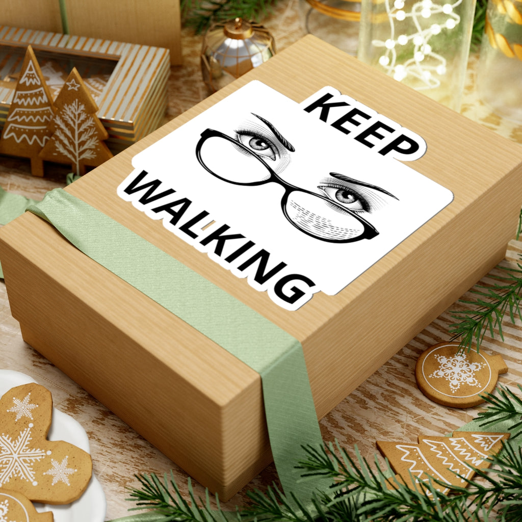 Keep Walking Sticker — Retro Eyeglasses & Eyes Vinyl Kiss-Cut Decal