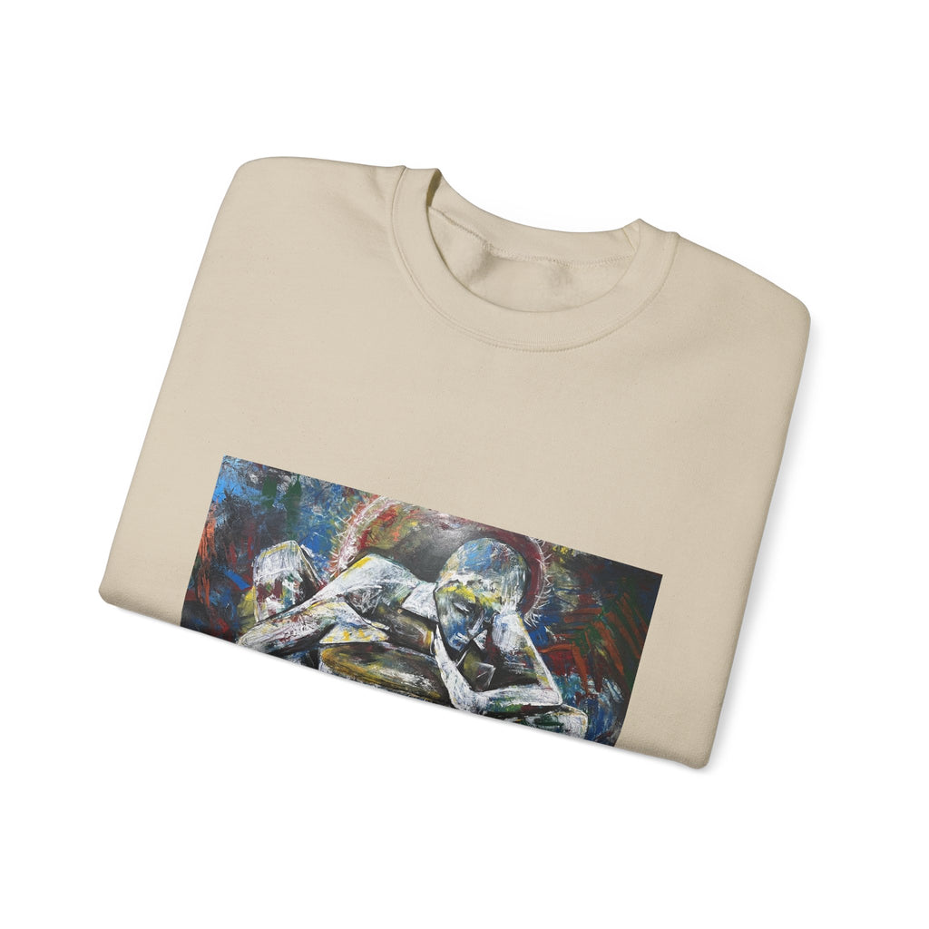 Abstract Thinkers Crewneck Sweatshirt — Reflective Conversation Art