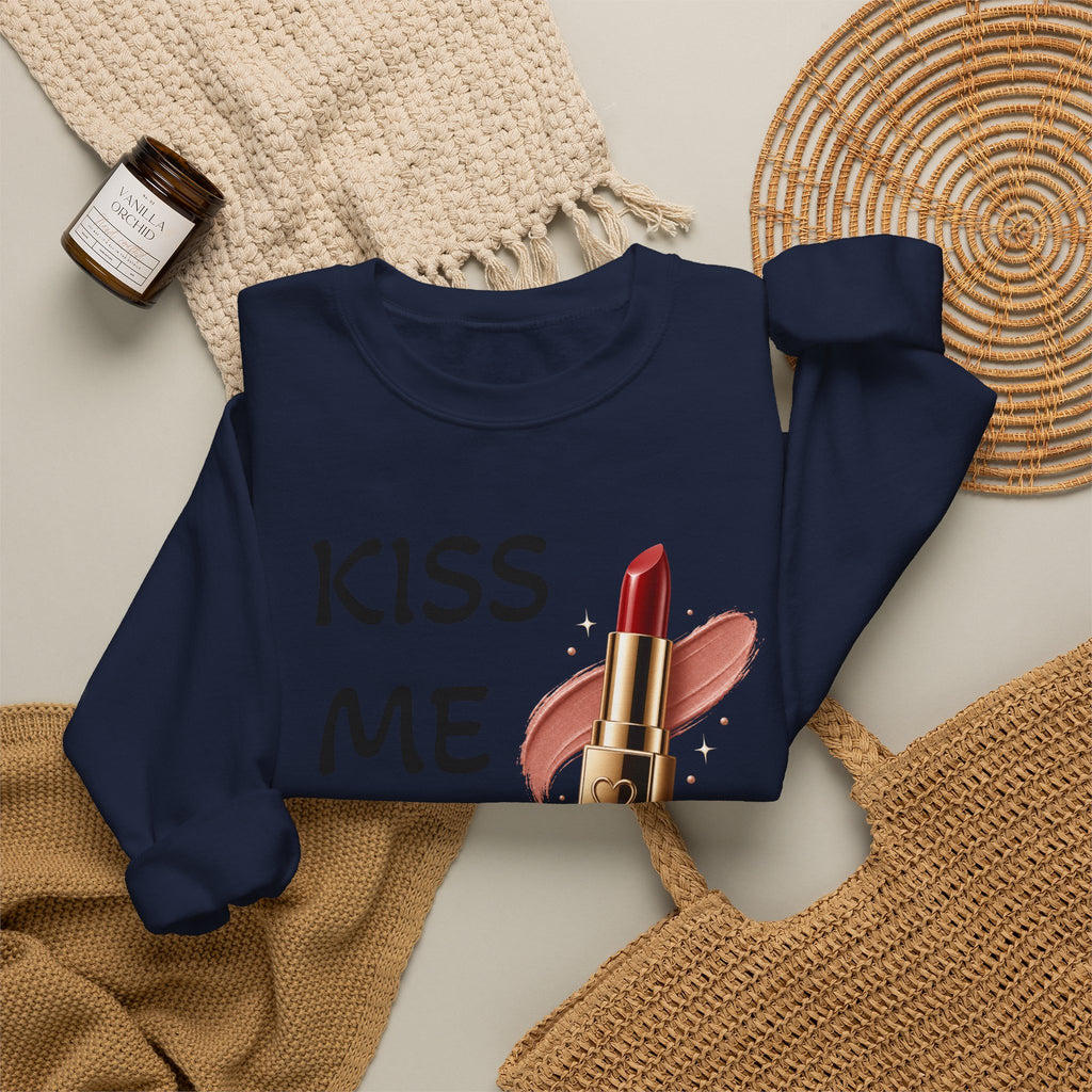 Kiss Me Baby Lipstick Crewneck Sweatshirt — Romantic Valentine’s Graphic Pullover