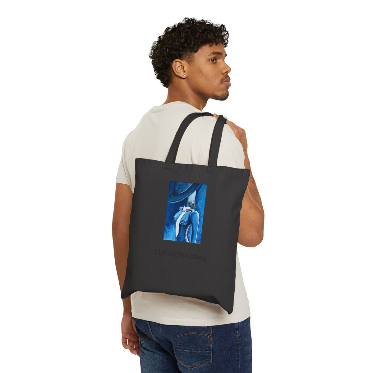 Abstract Blue Figure Canvas Tote — LUCARTstudios Art Shopper Bag