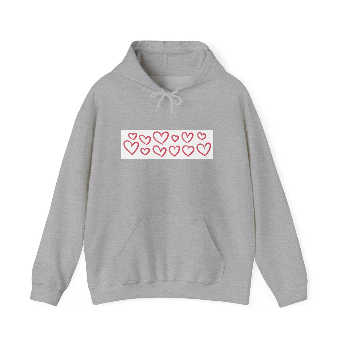 Heart Row Hoodie — Cute Minimalist Red Hearts Pullover