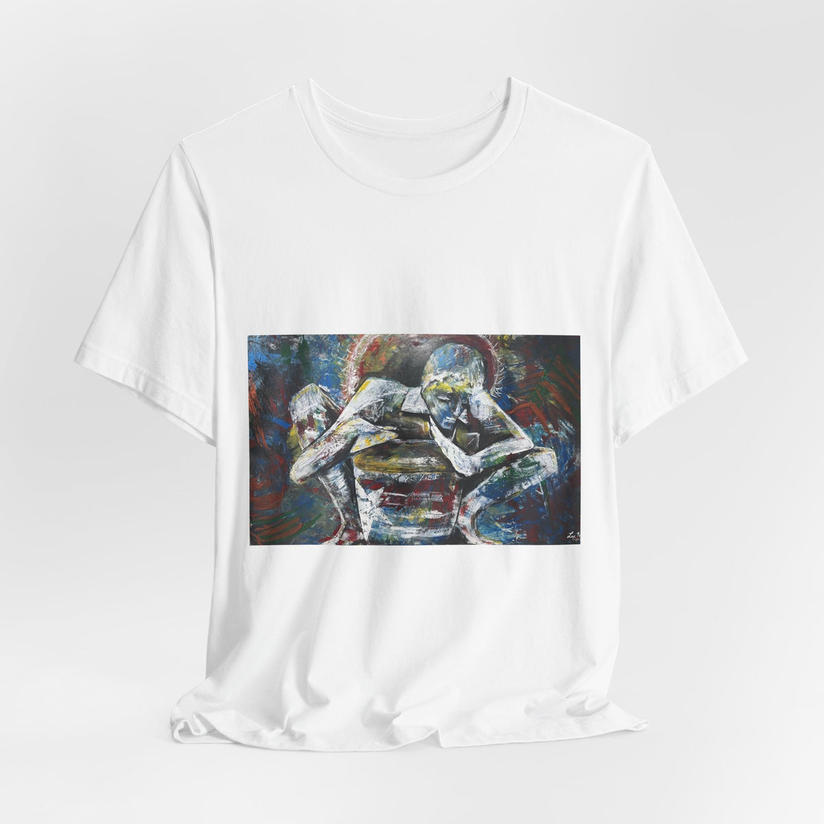 Abstract Emotive Art T-Shirt — Contemplative Figures Painting Tee