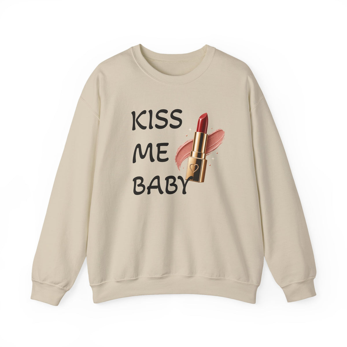 Kiss Me Baby Lipstick Crewneck Sweatshirt — Romantic Valentine’s Graphic Pullover