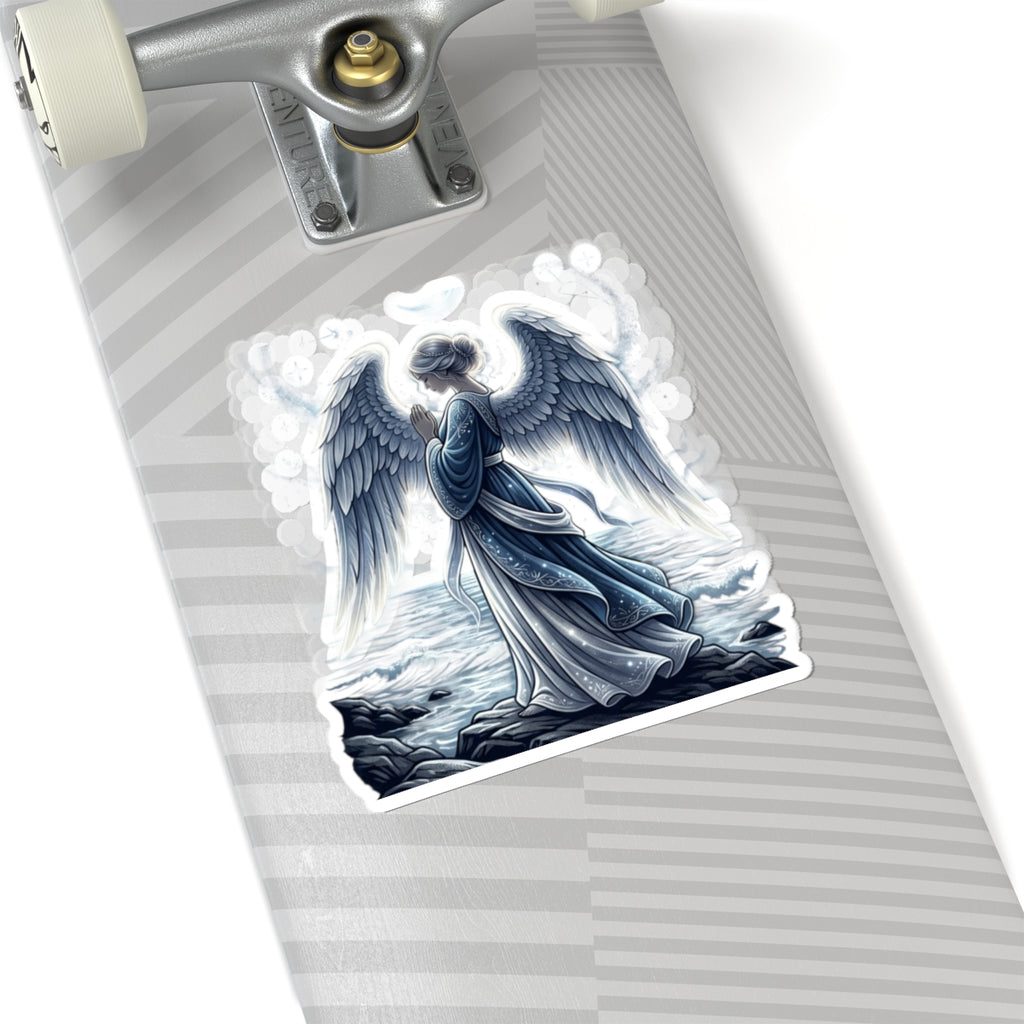 Guardian Angel Kiss-Cut Sticker — Serene Blue Angel Prayer Decal