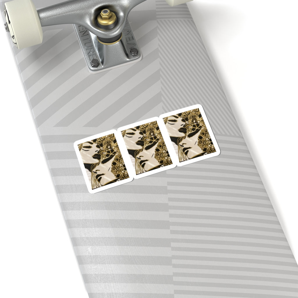 Vintage Floral Face Kiss-Cut Sticker Set — Gold Botanical Art Decal (3-Pack)