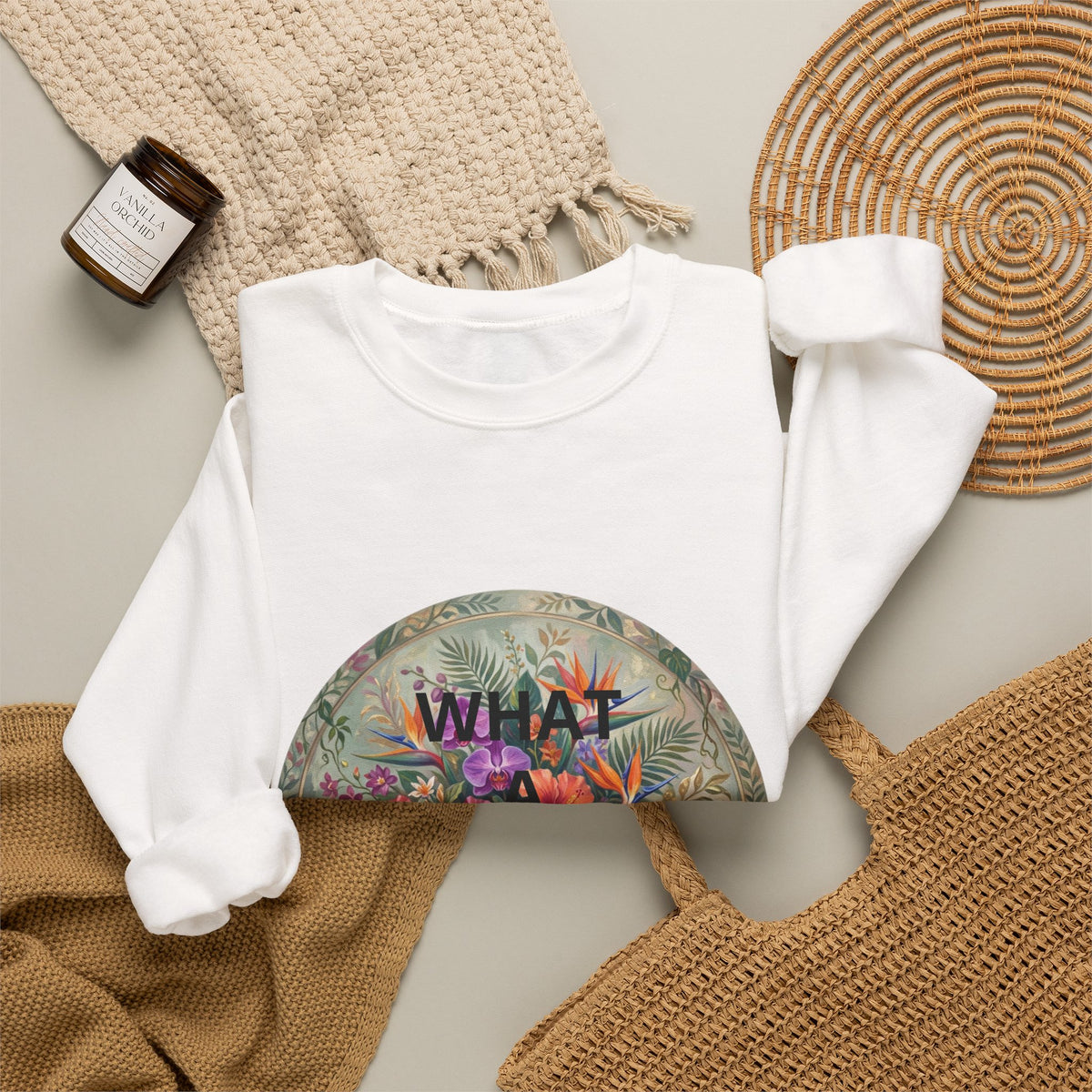 Floral "What a Wonderful" Crewneck Sweatshirt