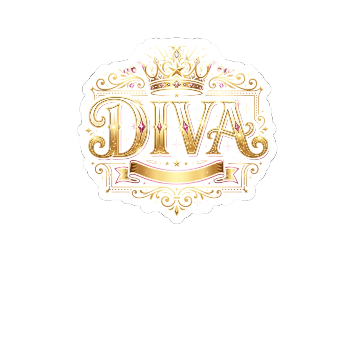 Diva Gold Crown Kiss-Cut Sticker — Glamorous Metallic Script Decal for Laptops, Journals & Gifts
