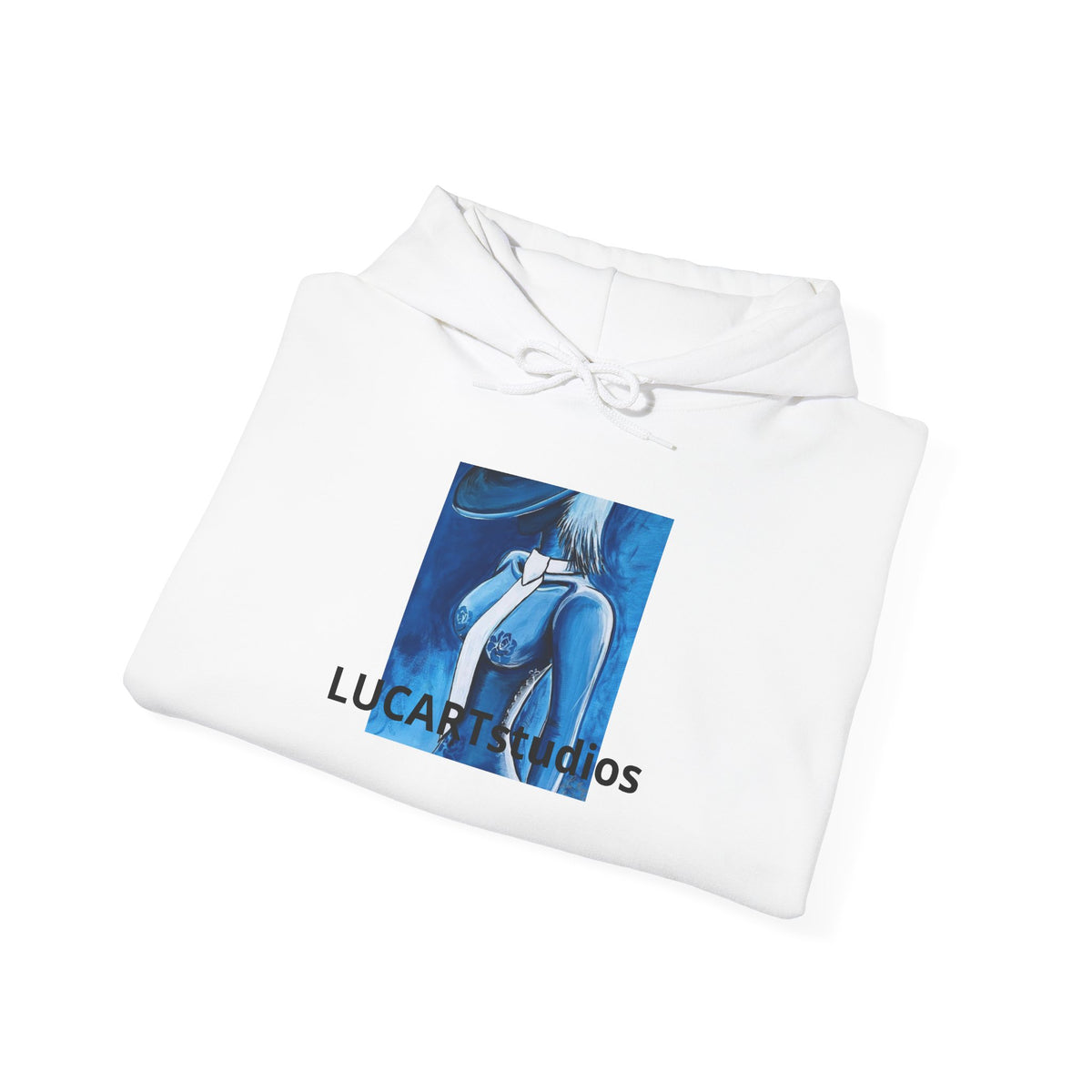 LucAR Studios Blue Abstract Hoodie — Artistic Blue Figure Graphic Hooded Sweatshirt