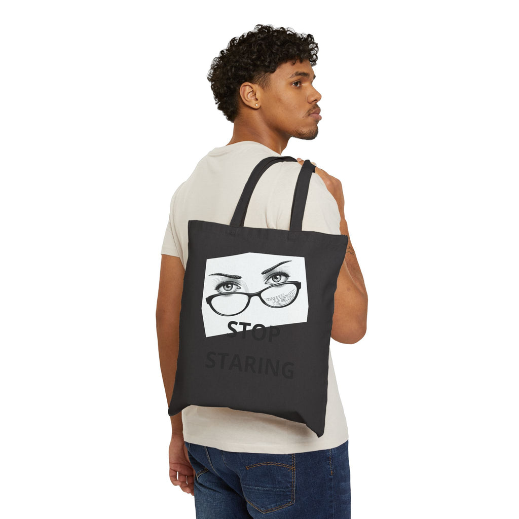 Tote Bag — "Stop Staring" Eyes Graphic Canvas Tote (Funny Statement Shopper)