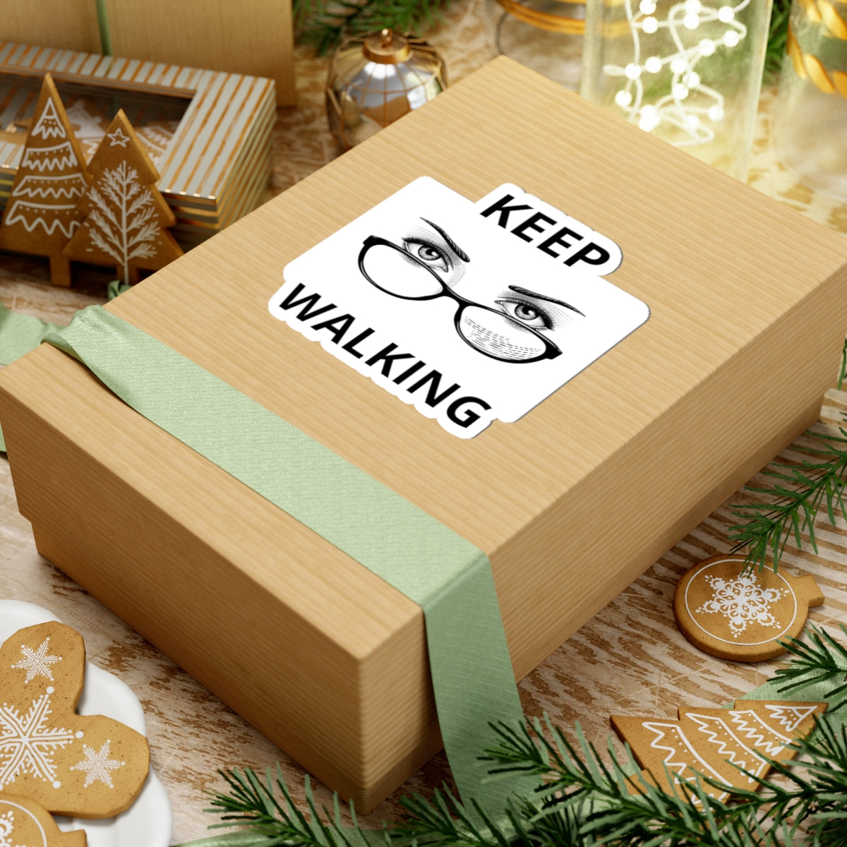 Keep Walking Sticker — Retro Eyeglasses & Eyes Vinyl Kiss-Cut Decal