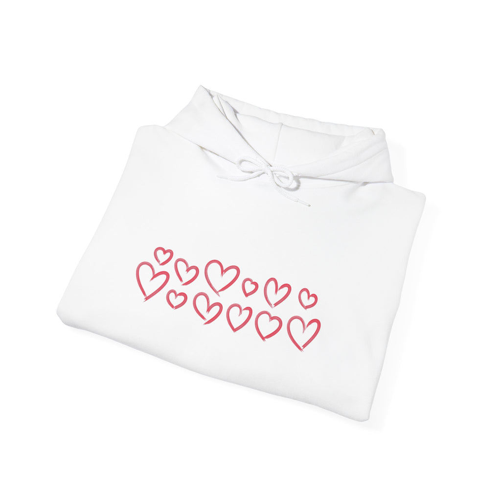 Heart Row Hoodie — Cute Minimalist Red Hearts Pullover