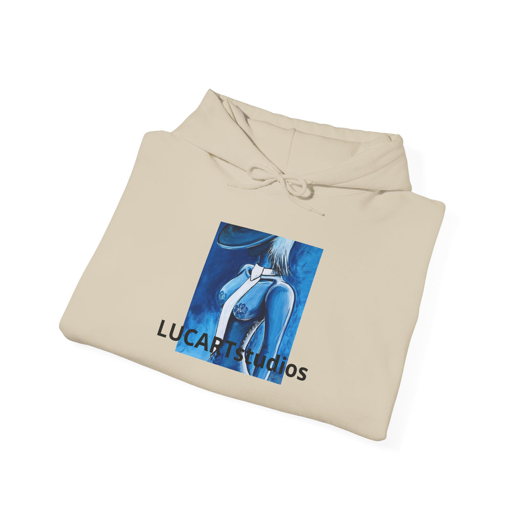 LucAR Studios Blue Abstract Hoodie — Artistic Blue Figure Graphic Hooded Sweatshirt