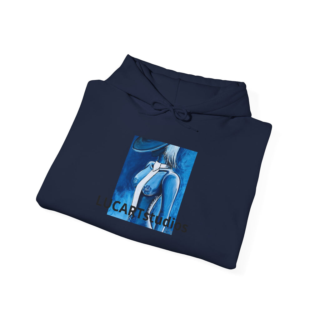 LucAR Studios Blue Abstract Hoodie — Artistic Blue Figure Graphic Hooded Sweatshirt