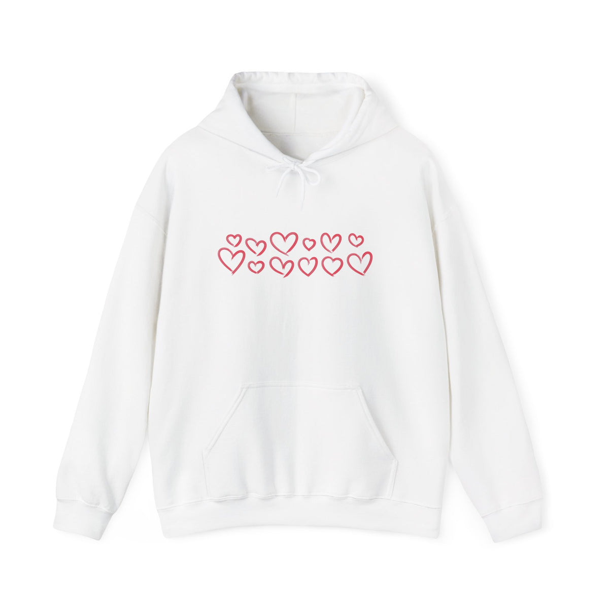 Heart Row Hoodie — Cute Minimalist Red Hearts Pullover