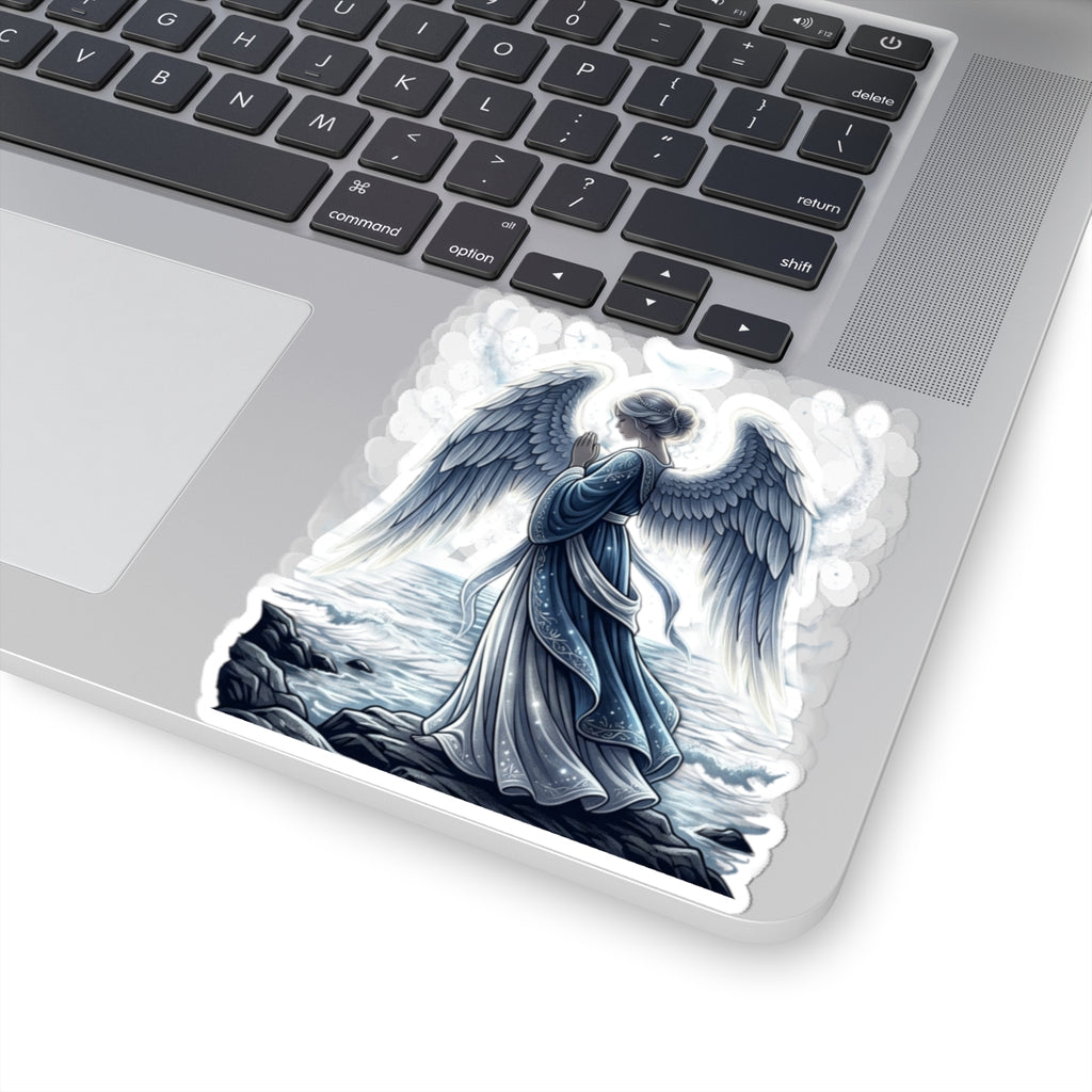Guardian Angel Kiss-Cut Sticker — Serene Blue Angel Prayer Decal
