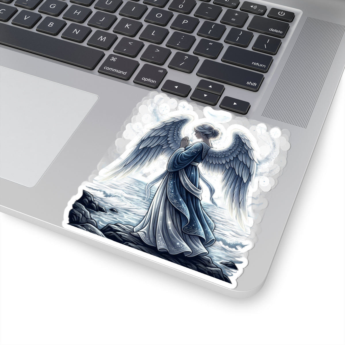 Guardian Angel Kiss-Cut Sticker — Serene Blue Angel Prayer Decal