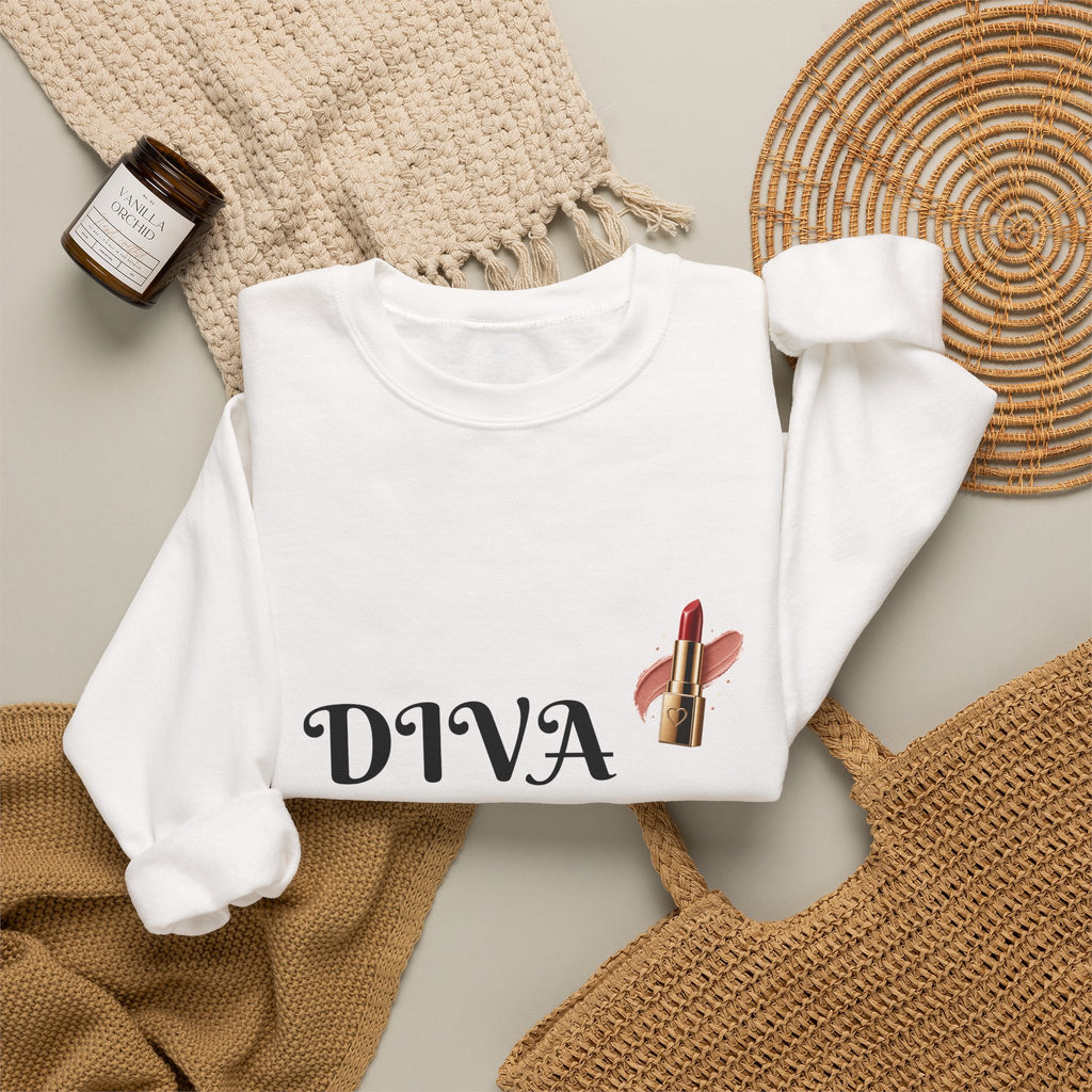 Diva Queen Sweatshirt – Lipstick Graphic Cozy Crewneck for Women