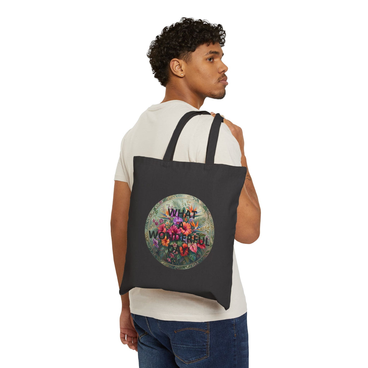 “What a Wonderful World” Floral Canvas Tote Bag