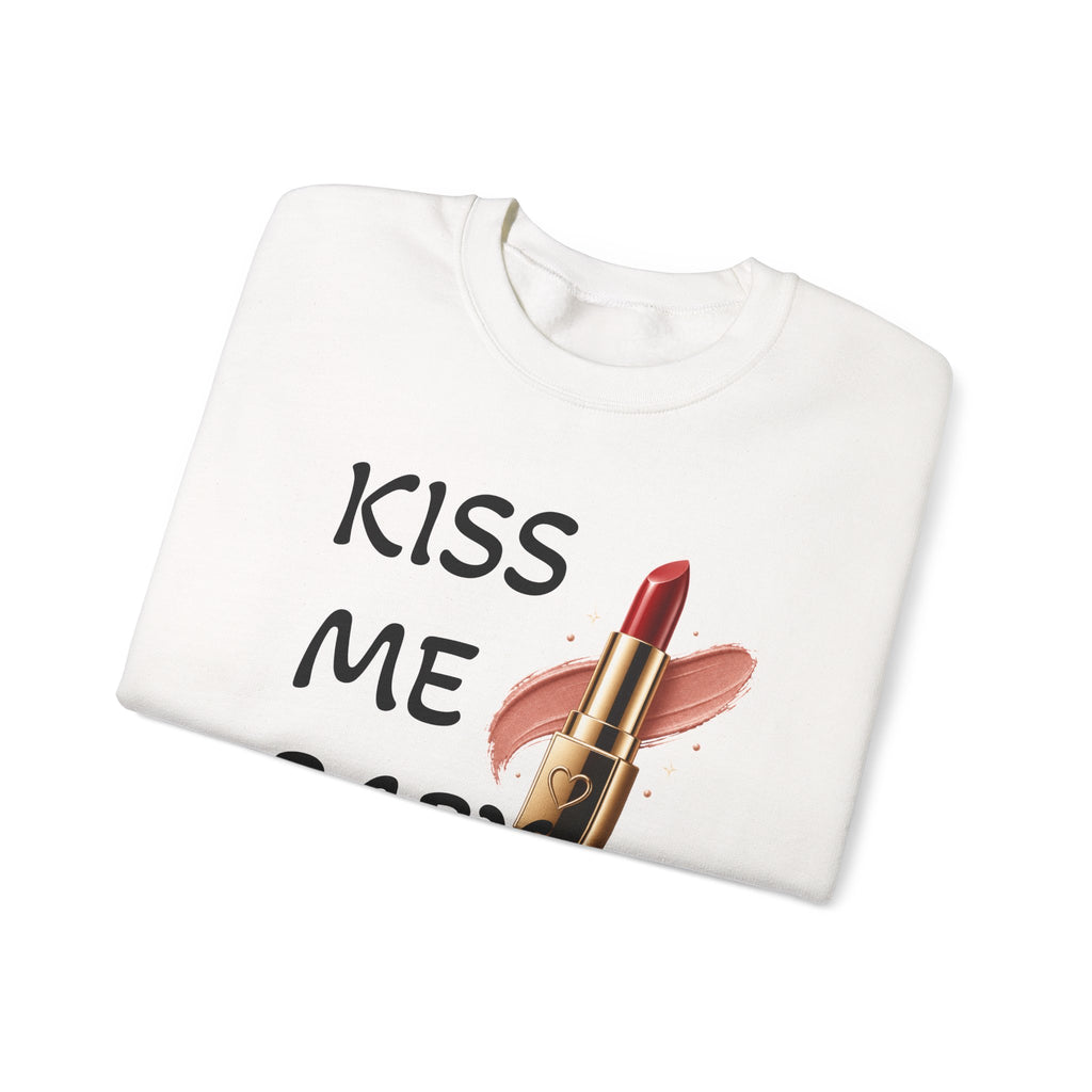 Kiss Me Baby Lipstick Crewneck Sweatshirt — Romantic Valentine’s Graphic Pullover