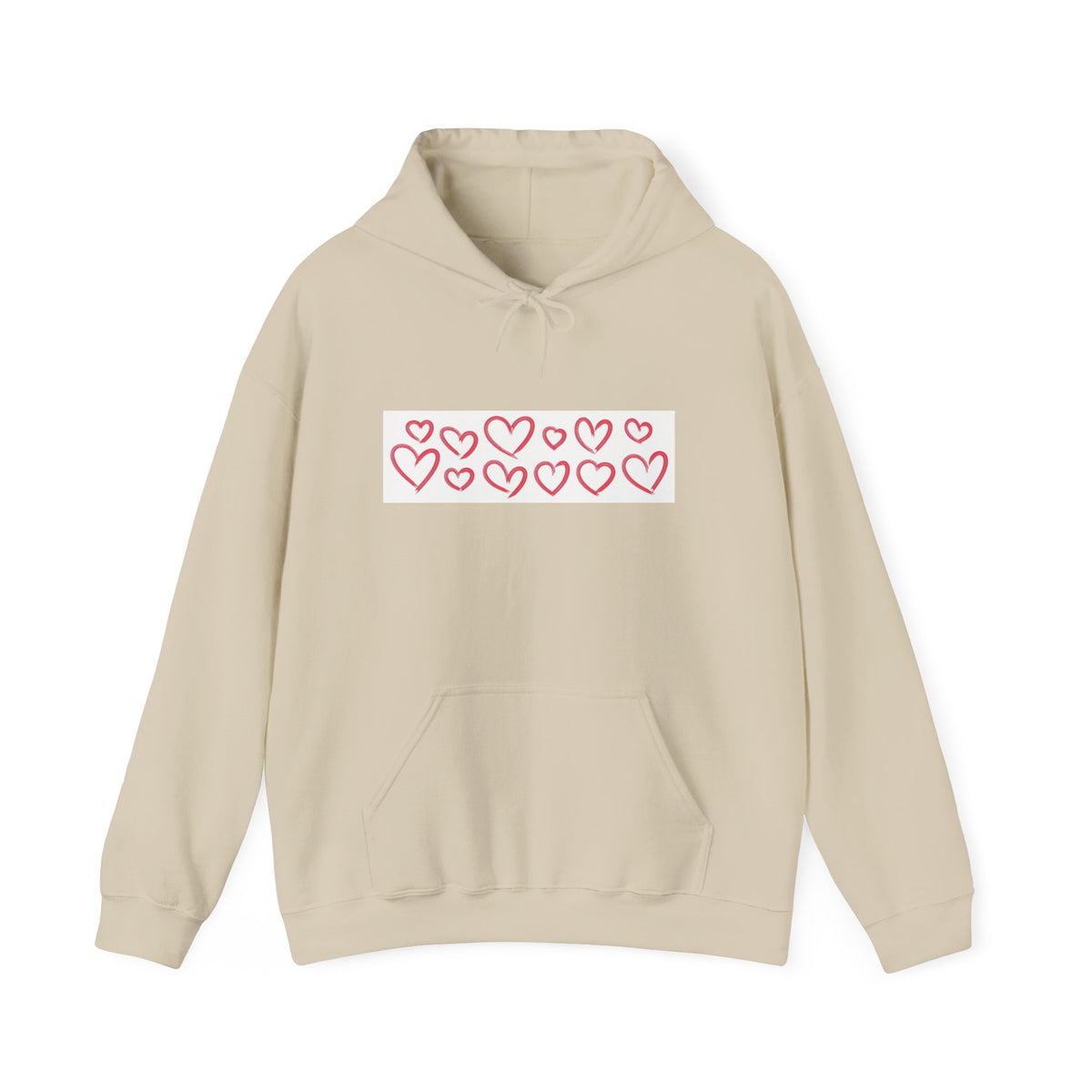 Heart Row Hoodie — Cute Minimalist Red Hearts Pullover