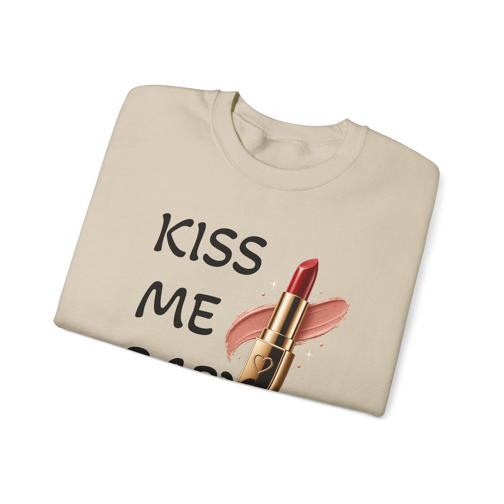Kiss Me Baby Lipstick Crewneck Sweatshirt — Romantic Valentine’s Graphic Pullover