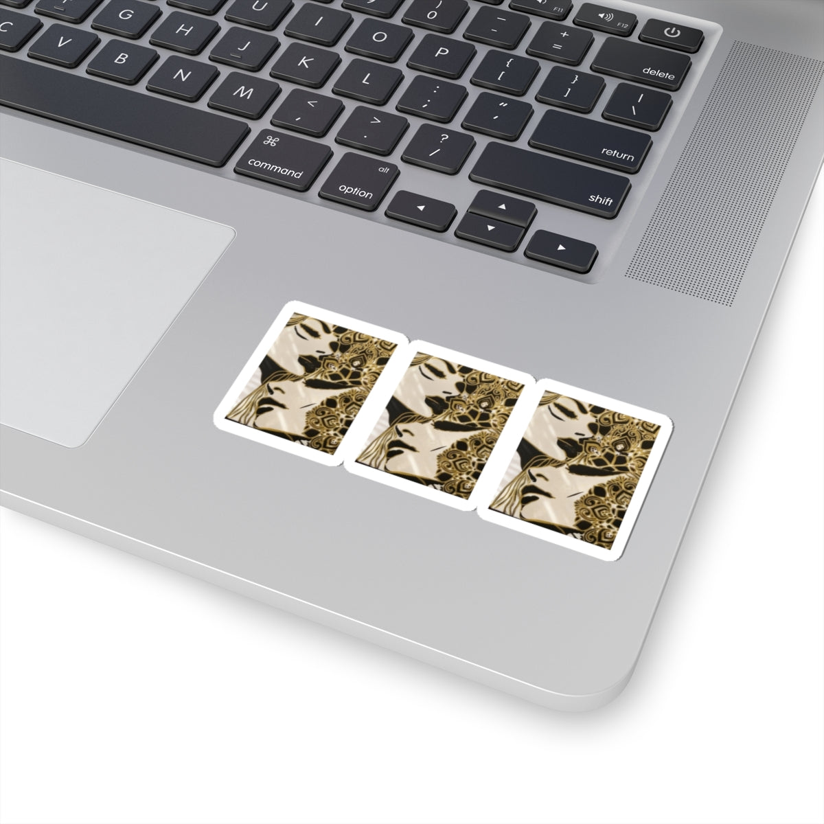 Vintage Floral Face Kiss-Cut Sticker Set — Gold Botanical Art Decal (3-Pack)