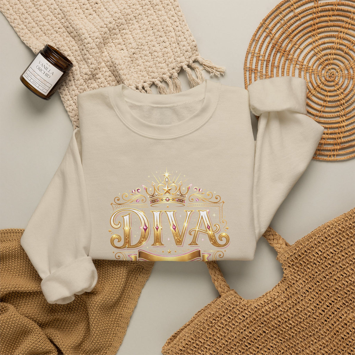 Diva Crown Sweatshirt — Gold Foil ‘DIVA’ Graphic Crewneck