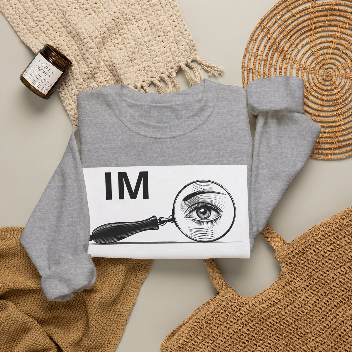 I'm Watching You Crewneck Sweatshirt – Vintage Magnifying Glass Eye Graphic
