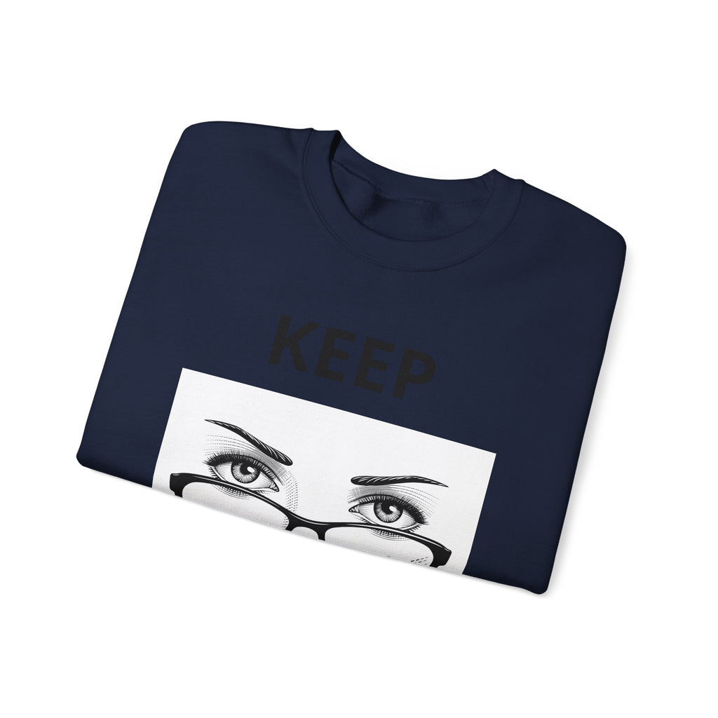 Keep Walking Crewneck Sweatshirt — Bold Eyeglasses Graphic Motivational Pullover