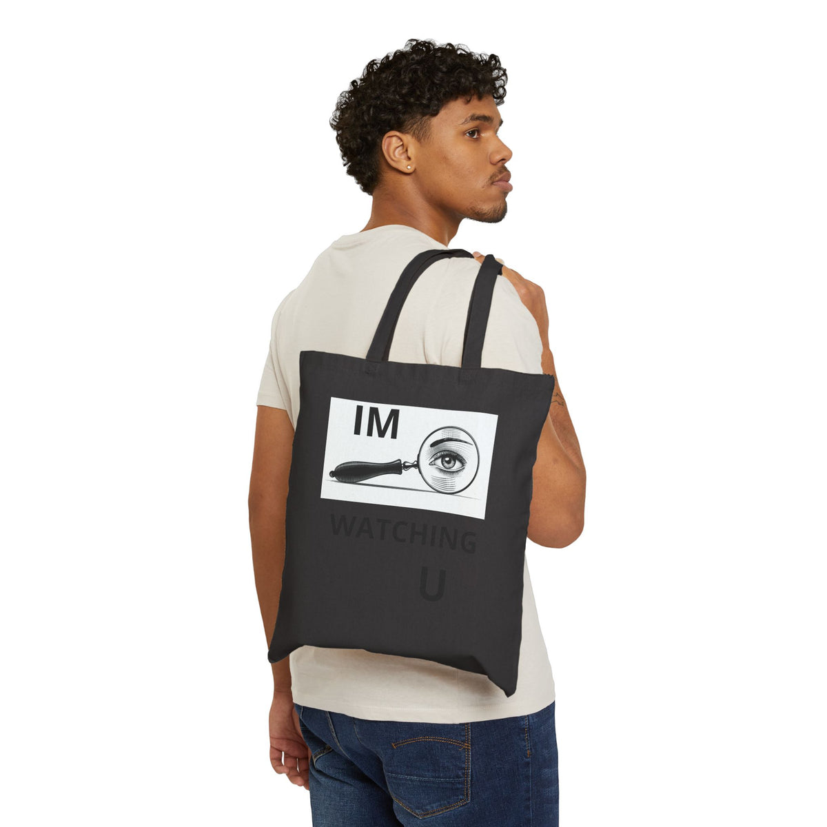 Tote Bag — "I'm Watching U" Vintage Magnifying Glass Eye Canvas Tote