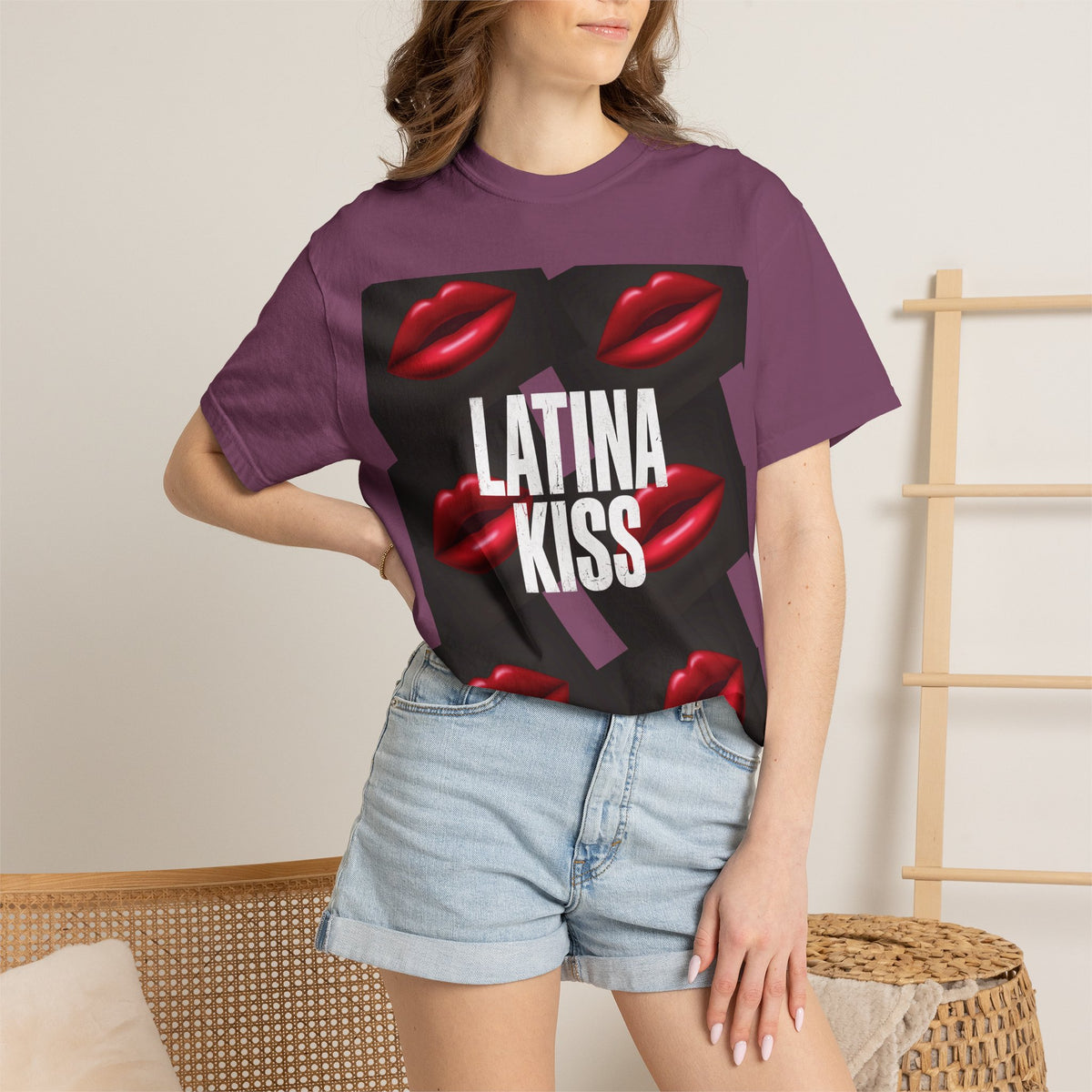 Latina Kiss Graphic T-Shirt — Bold Lip Print Tee (Back "BEWARE")