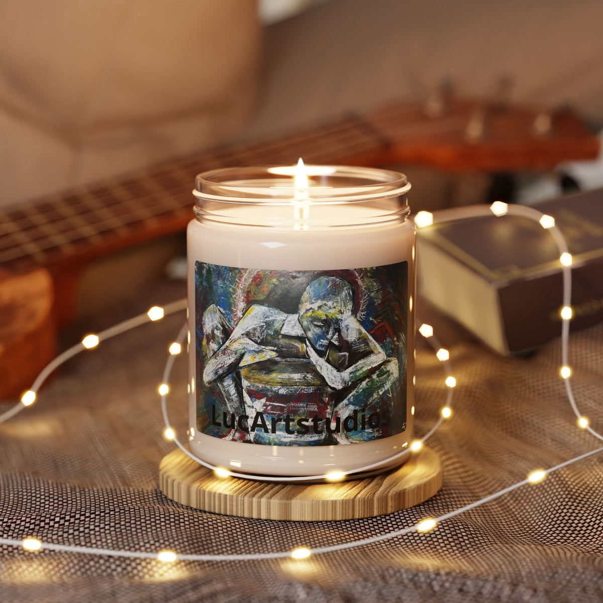 9oz Scented Soy Candle — Abstract Contemplation Art Jar (hand-painted figure design)