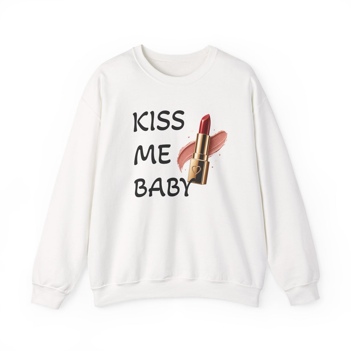 Kiss Me Baby Lipstick Crewneck Sweatshirt — Romantic Valentine’s Graphic Pullover
