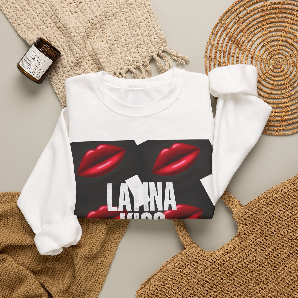 Latina Kiss Crewneck Sweatshirt — Bold Red Lips Graphic
