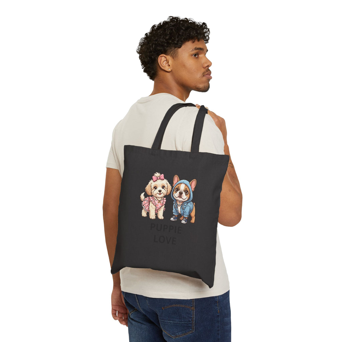 Puppie Love Tote Bag — Cute Puppy Canvas Grocery & Gift Tote