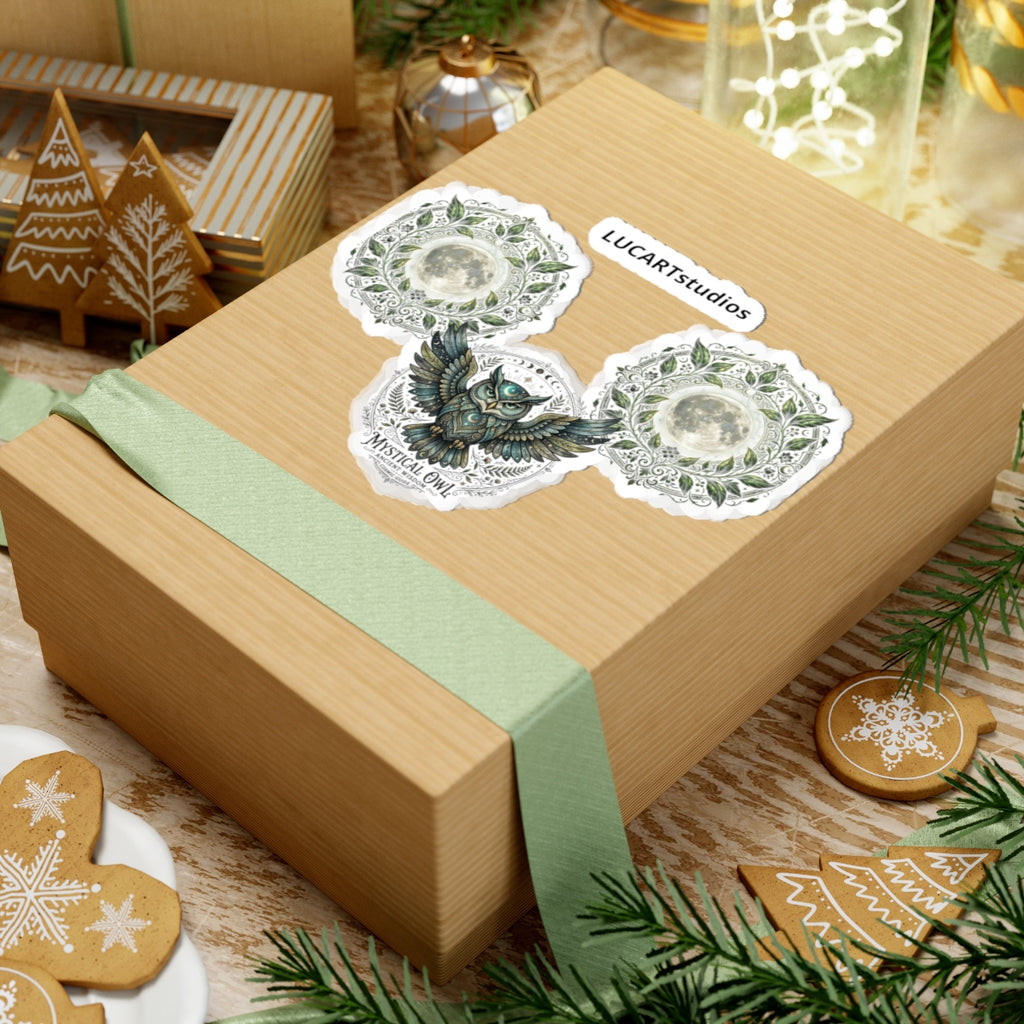 Mystical Owl Kiss-Cut Sticker Pack — Moon Mandala & Owl Decals