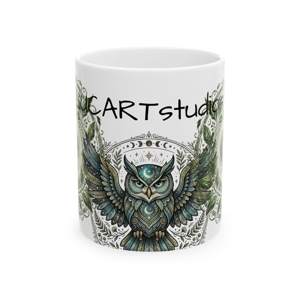 Owl Mandala Ceramic Mug (11oz & 15oz) — Boho Mystic Woodland Coffee Cup